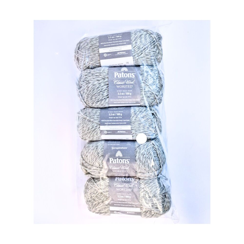 Patons Classic Wool Worsted Yarn Light Gray Marl Lot of 5